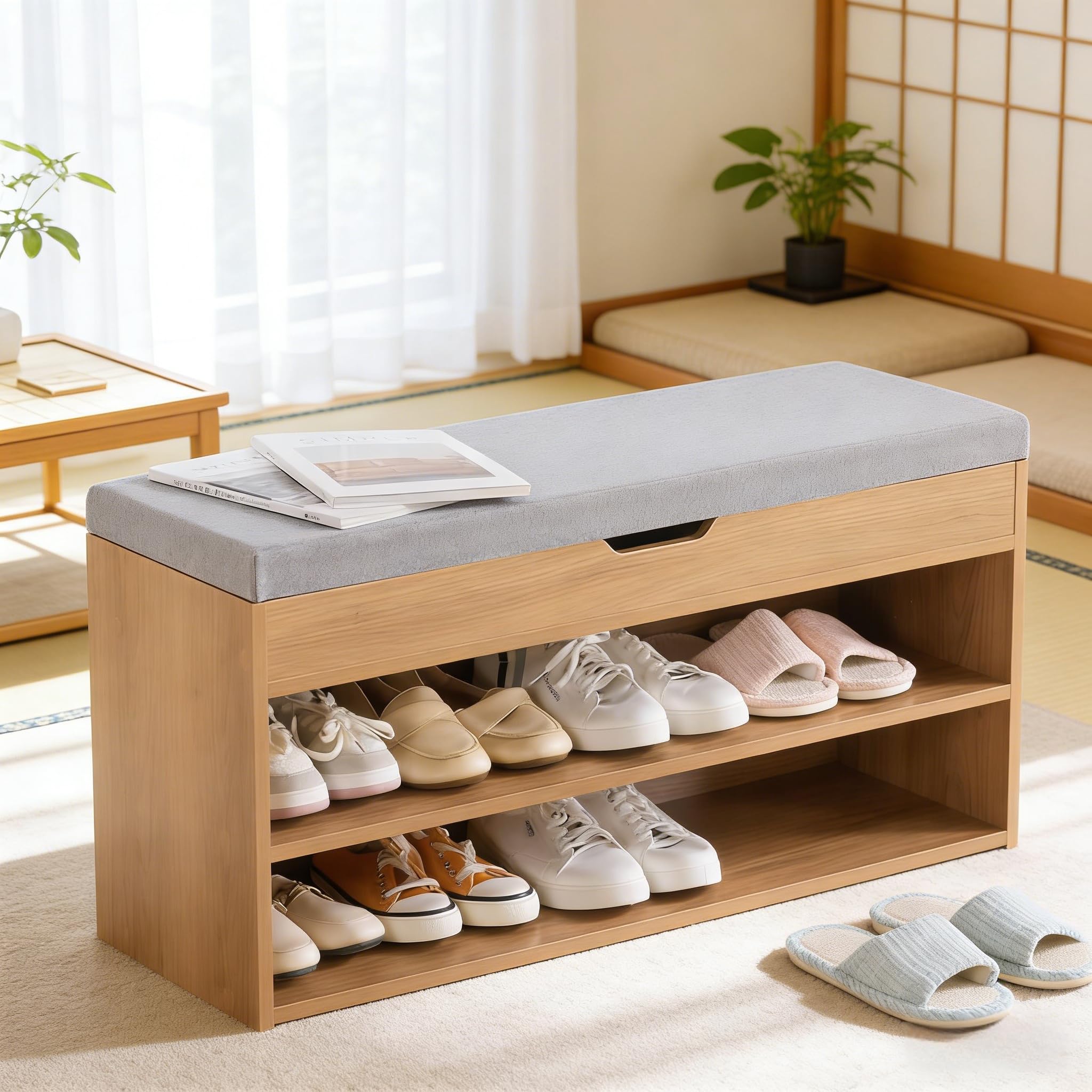Amazon.co.jp: 玄関ベンチ 収納付き シューズラック 耐荷重150kg 高